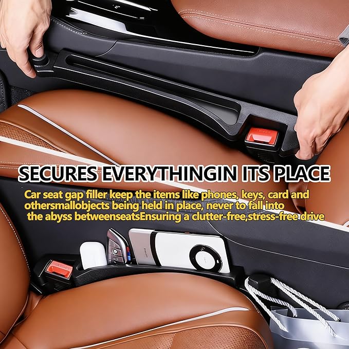 2PCS New Universal Car Seat Gap Filler Organizer with Hook Durable & Easy Install, for Cars SUV Trucks, Car Essentials, Effectively for Avoiding Dropped Items (Black)