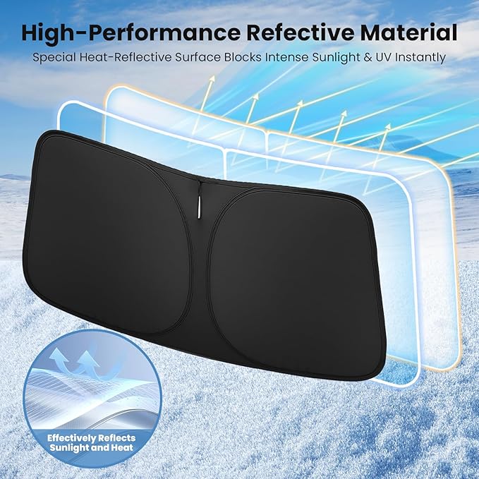 Windshield Sun Shade for Toyota Camry 2025-2026 LE/XLE/SE/XSE/Hybrid – Custom Fit Sun Shield with Mirror Cut‑Out, Blocks Heat & UV, Foldable with Storage Pouch - Toyota Camry Windshield Sunshade