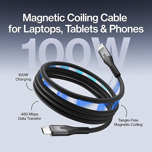 Statik MagStack Pro USB C to USB C Cable, Magnetic Type C Charger Fast Charging Cord, On The Go Magnetic Charging Cable for Car, Compatible with iPhone, iPad & Android, 100W 6FT, 5-Pack