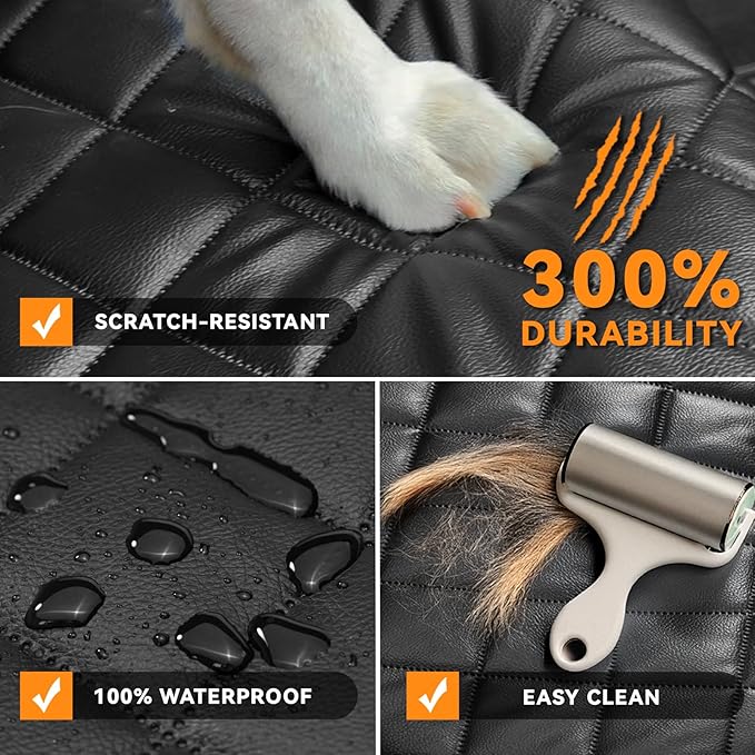 Car Seat Covers for Dogs–Waterproof PU Leather Car Front Seat Cover for Pets & Humans,Scratchproof Captain Seat Protector Fits Most Cars, Trucks, SUVs，Minivans(Black)