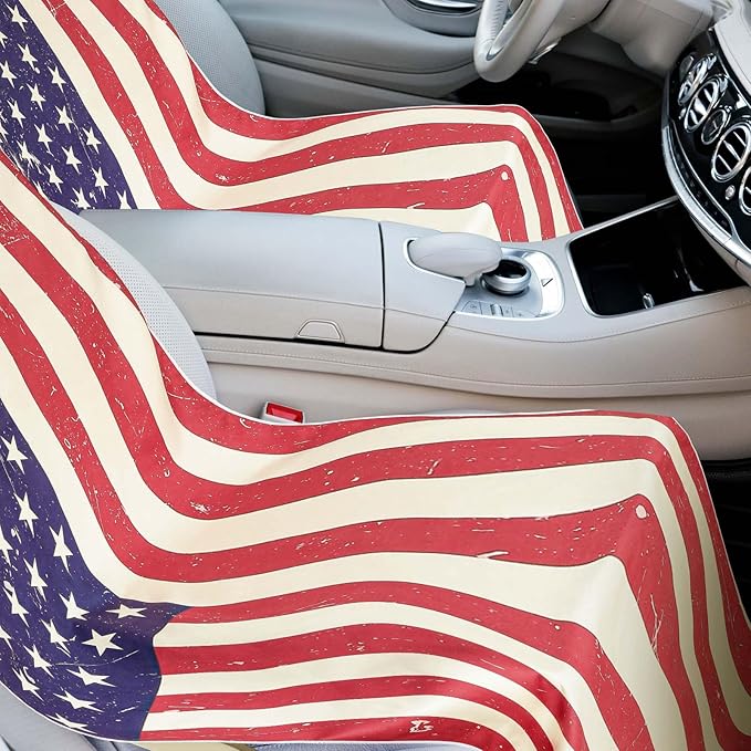 Hahafelt 2 Pack Car Seat Towel Covers with Storage Bag 63 x 32 Inch Athletic Running Towel Seat Sweat Washable Non Slip Cover Gift for Car Outdoor Sport Activities (American Flag)
