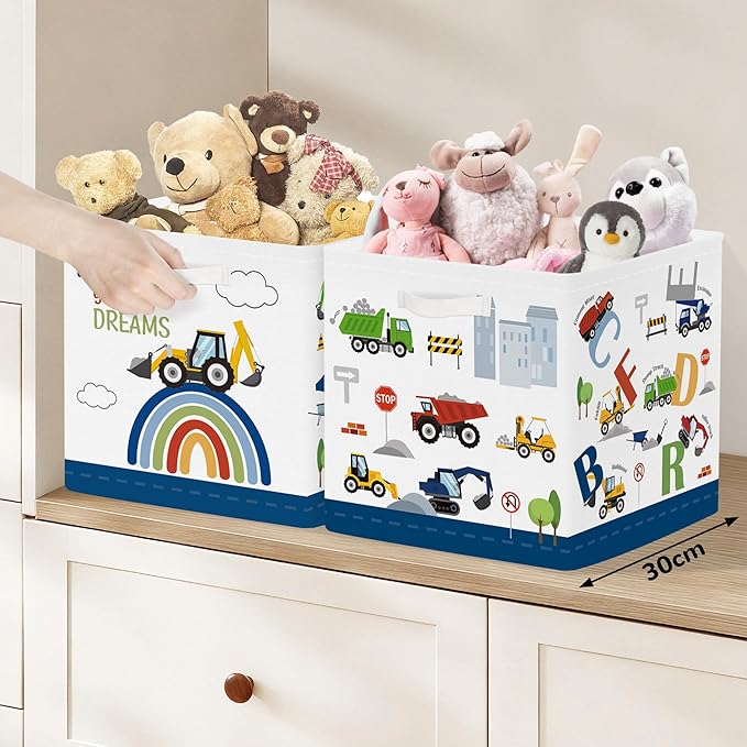 Clastyle Cars Storage Cube Organizer Set Handle Closet Clothes Cube with Metal Frame Foldable Parents Organizer Storage Basket for Book Toy,Number Letter,11.8x11.8x11.8 in
