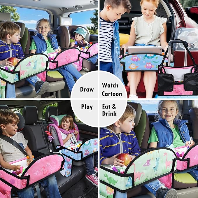 3PCS Kids Travel Tray for Airplane - Toddler Car Seat Table Tray, Road Trip Essentials for Boys & Girls, Carseat Lap Desk for Kids Road Trip Activities