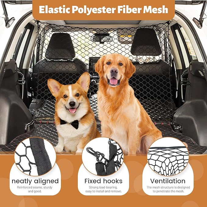 Dog Car Barrier, Dog Barrier for Car Dog Car Divider Back Seat Barrier, Dog Barrier for SUV Car Pet Barrier, 51’’*35’’ Car Divider for Dogs Car Net for Dogs (About 51’’*35’’)