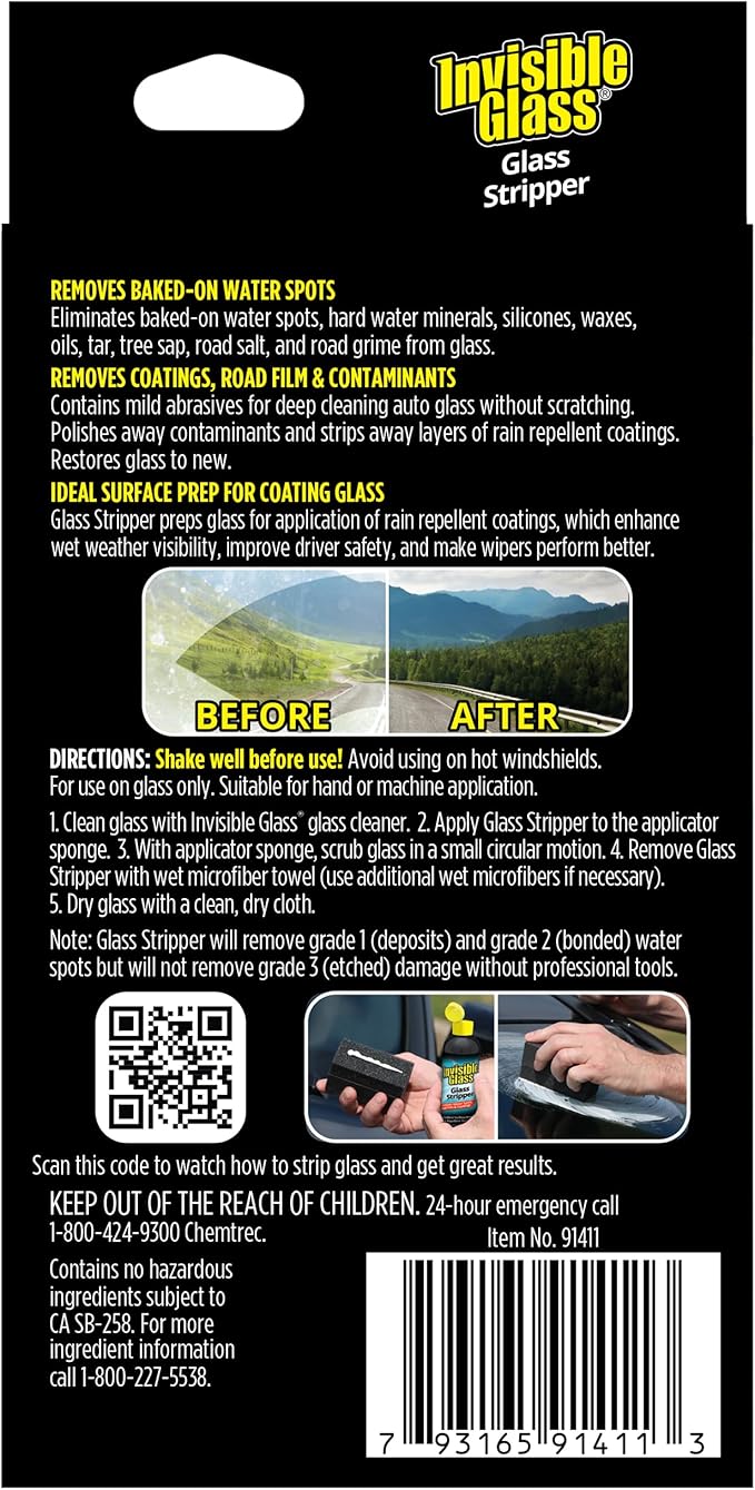 Invisible Glass 91411-6PK Glass Stripper – Hard Water Spot Remover – Strips Coatings, Waxes, Oils & Road Film – Preps Windshields for Rain Repellent & Ceramic Coating – 4 Fl Oz (Pack of 6)