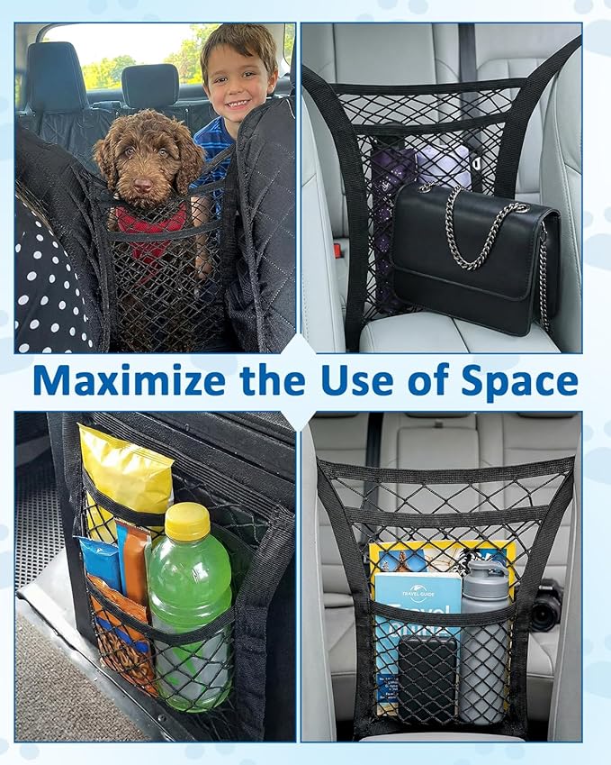 Dog Barrier for SUV, Car Net for Dogs, Universal Mesh Pet Divider Storage Net & Pet Barrier Between Seats, Easy Install, Car Divider for Driving Safely with Children & Pets