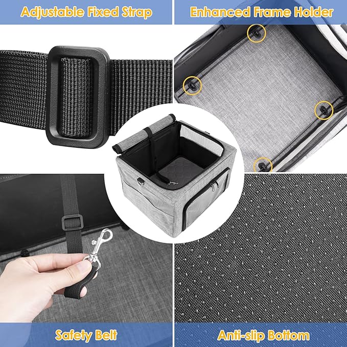 SlowTon Dog Booster Car Seat, Reinforce Metal Frame Safe Pet Car Seat with Seatbelt & Waterproof Pee Pad & Top Cover | Portable Collapsible Puppy Carrier Bag | for Small Dogs Cats (with Soft Pad)