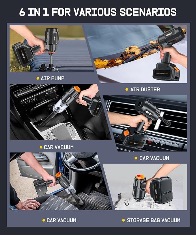 MBNGF Car Vacuum Portable Cordless, 35000PA High Power Suction & Blower, Wireless Handheld Vacuum Cleaner for Car, Home, Office, Pet(Abyssal Black)