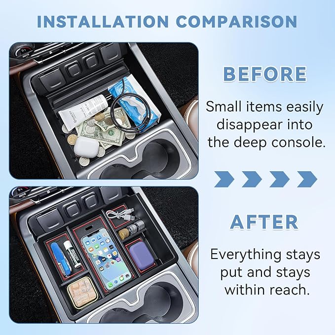 EDBETOS Console Organizer Compatible with 2014-2018 Chevy Silverado/GMC Sierra 1500 and 2015-2019 Silverado/Sierra 2500HD/3500HD Accessories Compartment Insert Tray - Full Console w/Bucket Seats ONLY