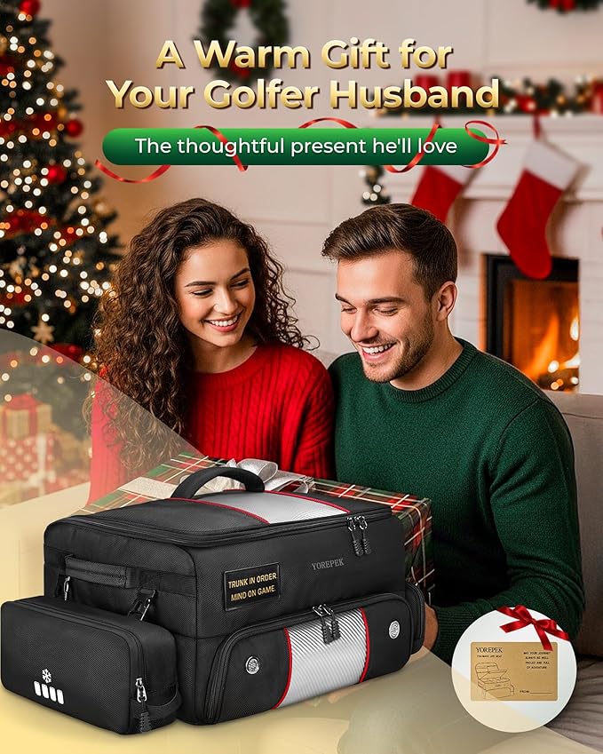 YOREPEK Upgraded Golf Trunk Organizer, Golf Gifts for Men, with Removable Insulated Pouch&Dust-Proof Protective Layer, Multi-Compartment fits 2 Pairs of Shoes, Golf Accessories