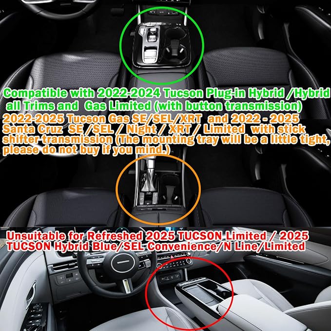 TACORBO Center Console Organizer Compatible with Hyundai 2022-2024 Tucson Plug-in Hybrid/Hybrid all Trims and Tucson Gas Limited and Santa Cruz 2022-2025 Accessories, Armrest Insert Tray, White