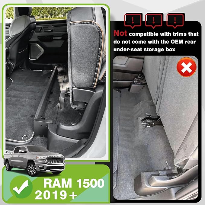 VaultsOnWheels Under Seat Storage Box Fit for Dodge Ram 1500 2026 2025-2019 Crew Cab Accessories, Console Organizer Truck Tool Box Custom Fit Detachable Underseat Organizer (Not for Classic Model)