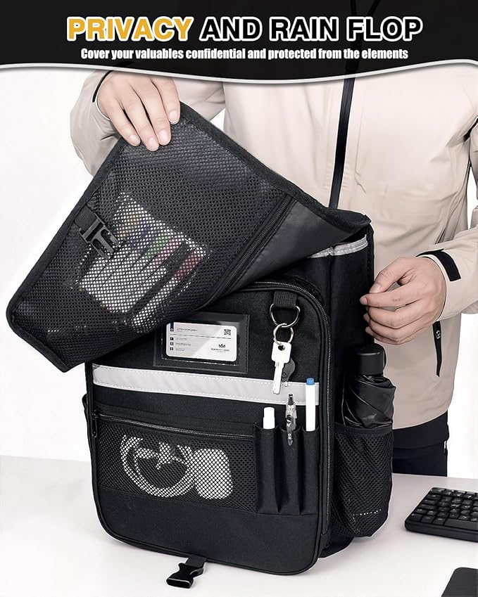 Car Front Seat Organizer with Accordion File Pocket | Laptop Sleeve (Up to 15.6 In) | Privacy Flap | Cup Holders | Adjustable Straps | Holds Tablets, Files, Supplies | for Work on the GO