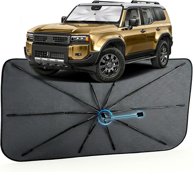 Car Windshield Sun Shade for Toyota Land Cruiser 2024-2026 –[Reflective Coated Fabric] Sunshade Umbrella for Front Window, Car Shades Sun Visor Keep Car Cool and Protects Interior, 1:1 Exact Fit