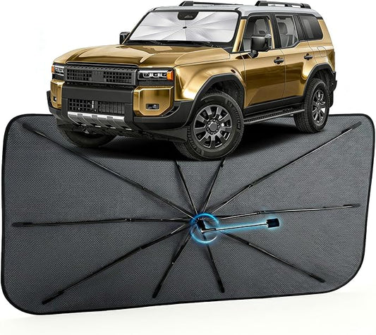 Car Windshield Sun Shade for Toyota Land Cruiser 2024-2026 –[Reflective Coated Fabric] Sunshade Umbrella for Front Window, Car Shades Sun Visor Keep Car Cool and Protects Interior, 1:1 Exact Fit