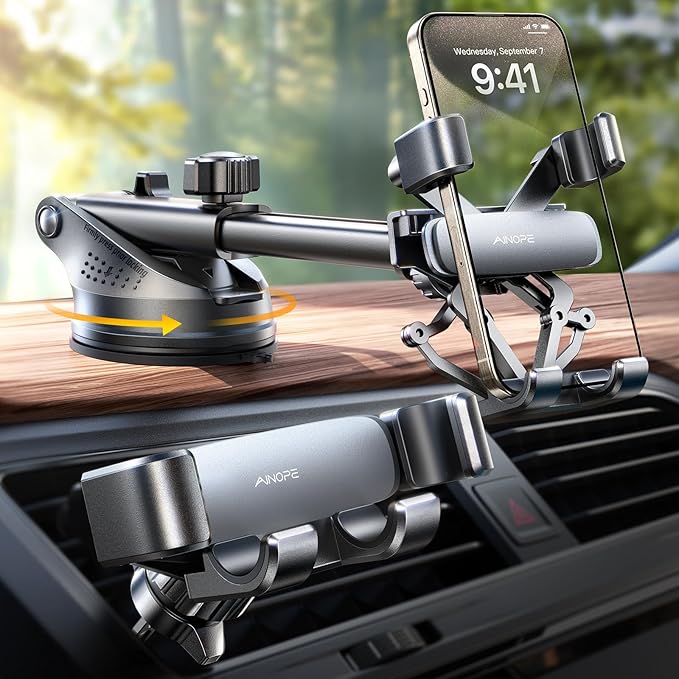 AINOPE Phone Mount for Car 3-1 Gravity Car Phone Holder Mount for Car Dashboard Windshield Air Vent Cell Phone Holder Car for iPhone 15 Pro Max 14 13 12 & All Phones Kits