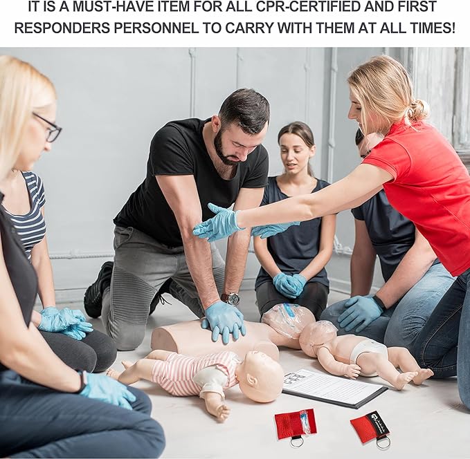 25 Packs CPR Face Shield with Keyring, CPR Pocket Mask Keychain for Emergency Kit with One Way Valve Breathing Barrier for First Aid or ADE Training