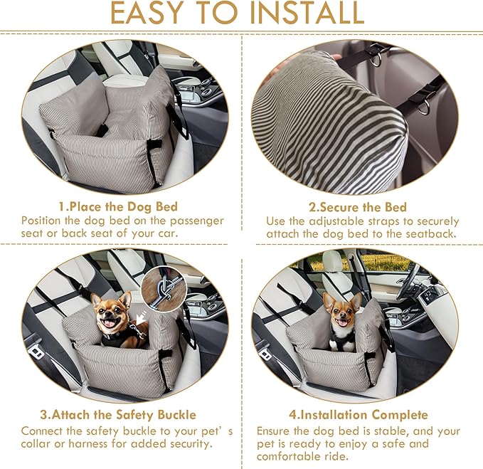 Dog Car Seats for Small Dogs, Puppy Car Seat Under 15 lbs, Small Dog Bed for Travel, Elevated Pet Seat with Safety Belt, Non-Slip Base, and Storage Pockets