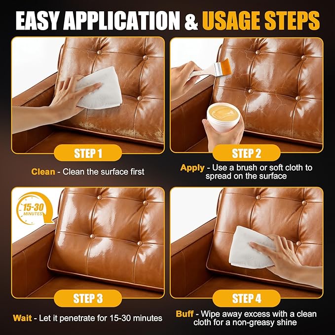 Leather Cleaner and Conditioner - Furniture Repair Salve, Restorer & Polish for Couch, Car Seat, Bag, Boot | Prevents Cracking, Fading & Water Stains | UV Protectant for Wood, Vinyl - 8oz