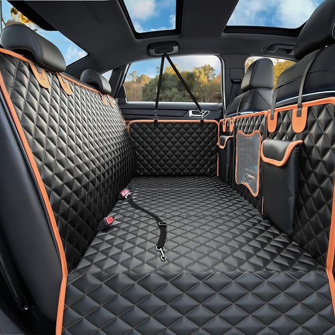 Back Seat Extender for Dogs,Dog Car Seat Cover for Back Seat with Hard Bottom Holds 500 lbs,Car Seat Protector,Waterproof Extender for Dogs,Dog Hammock,Pet Bed for Full-Size Cars,SUVs, Small Trucks