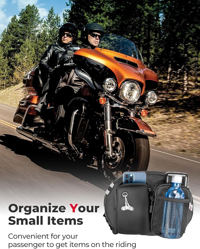 KEMIMOTO Motorcycle Backrest Bag Rider Backrest Organizer Driver Back Rest Organizer Kit Compatible With Touring Softail CVO Road Glide Limited Tri Glide Rider Back Rest Seat Pocket