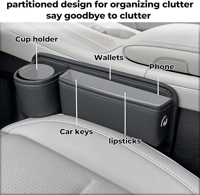 ETZAR Car Seat Gap Filler Organizer, Car Organizer, Seat Gap Storage Box with Cup Holders for Drink, Car Leather Cup Holder Gap Bag Front Seat for Holding Phone, Sunglasses,Keys（Brown Passenger Seat