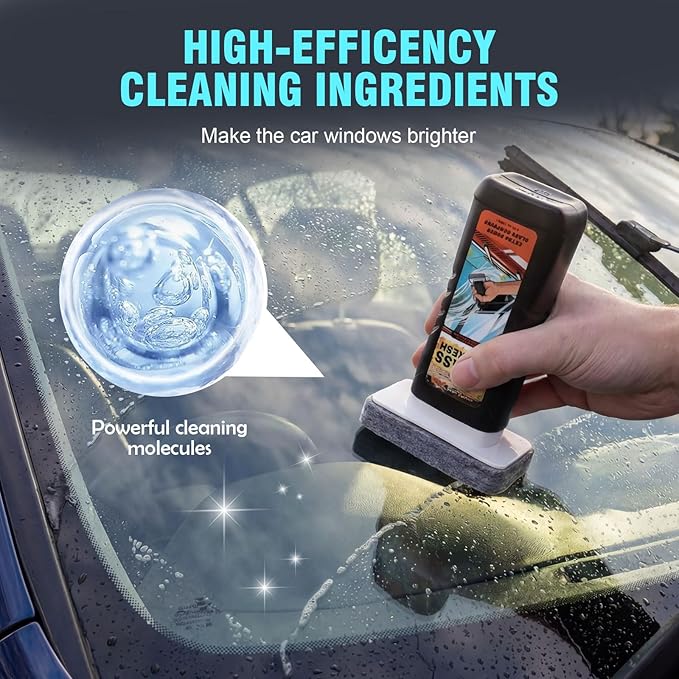 Windshield Oil Film Remover, Car Glass Cleaner Tool for Windshield & Windows, Remove Water Spots, Rain Marks, Haze & Grime, Anti Glare Streak Free Auto Window Cleaner, Improve Night Driving Visibility