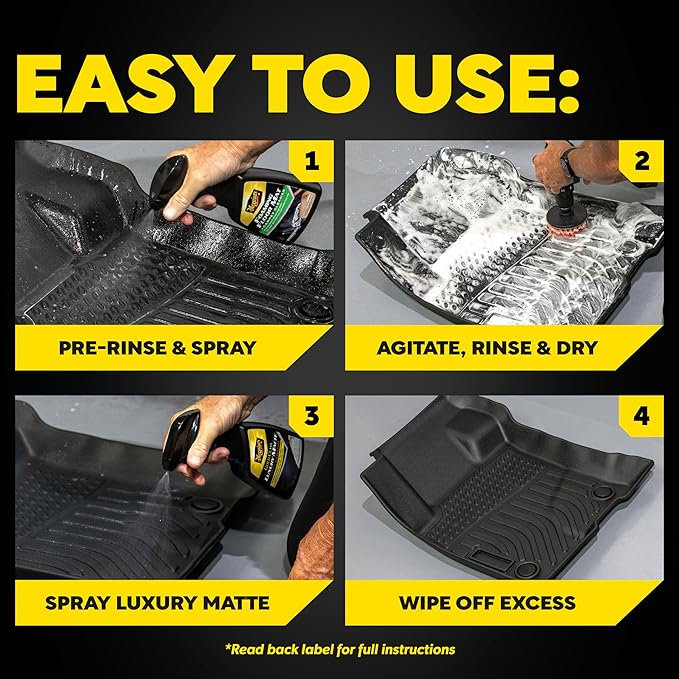 Meguiar’s Quik Solutions All-Weather Floor Mat Kit,All Weather Floor Mat Cleaner and Car Mat Protectant that Deep Cleans & Restores a Like-New Non-Slick Finish,Includes Drill Attachment, Kit