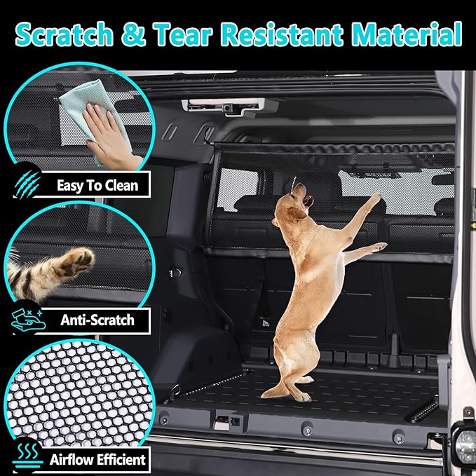 Universal Fit Pet Barrier Car Divider for Ineos Grenadier 2020-2025+ | Heavy-Duty Mesh Backseat & Trunk Dog Fence | Adjustable Vehicle Cargo Net for Travel Safety (Black)
