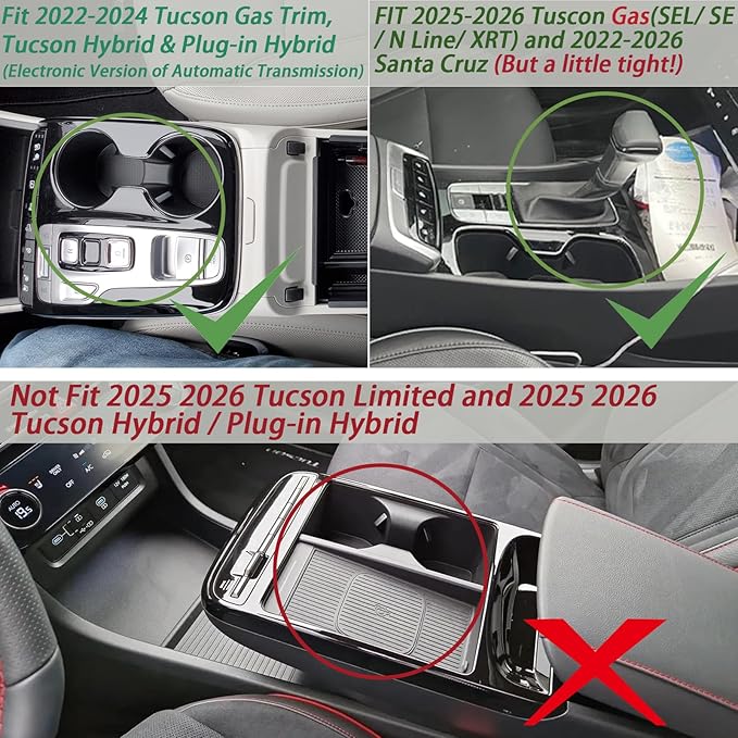 HGWEI Center Console Organizer Compatible with 2022-2024 Hyundai Tucson & Santa Cruz 2022-2026 Interior Accessories Armrest Storage Box Insert Tray (Not for 2025 Limited/Hybrid/Plug-in Hybrid) Black