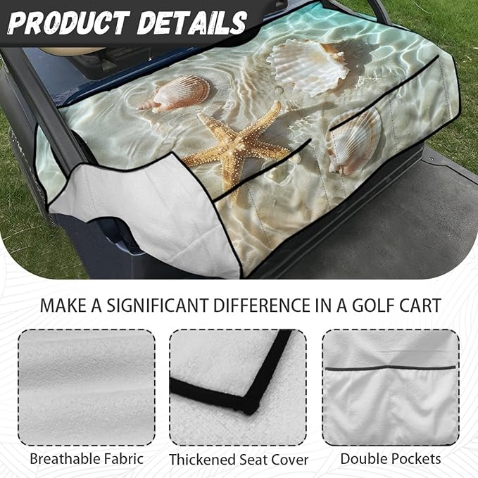 Universal Golf Cart Seat Cover with 4 Pockets Soft Golf Cart Seat Towel Blanket Fits 2-Seat Golf Carts