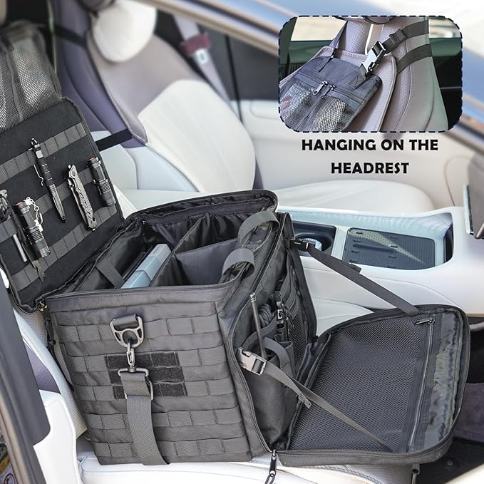 SCAVATA Patrol Bag Law Enforcement, Police Gear Car Front Seat Vehicle Organizer Bags with MOLLE System (Black)