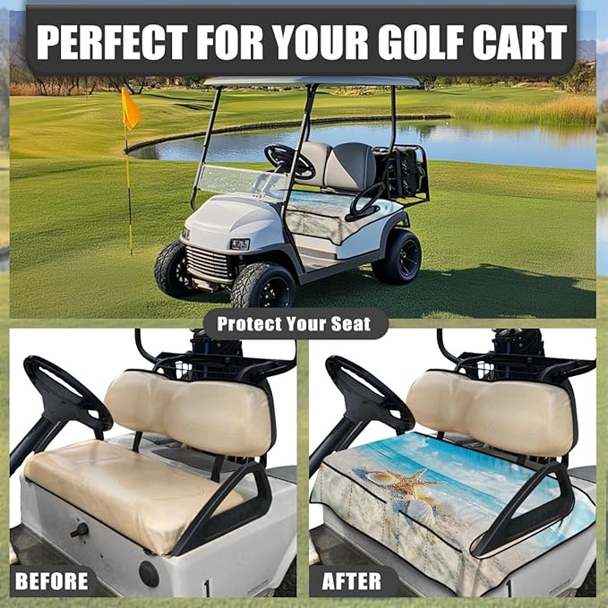 Universal Golf Cart Seat Cover with 4 Pockets Soft Golf Cart Seat Towel Blanket Fits 2-Seat Golf Carts