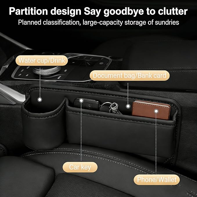 2 Pack Car Seat Gap Filler Black for Car SUV Truck Multi-Purpose Essentials Organizer - Car Seat Gap Filler Organizer with Cup Holder