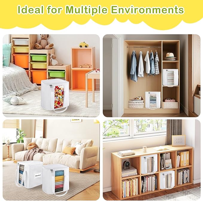 2PCS Toy Cube Storage Bin: Kids Building Blocks Organizer Bag with Zipper Lid & Handles, Clear Foldable Car Toy Container Box for Cubby Shelves, White Small Basket for Living Room, Closet, Playroom