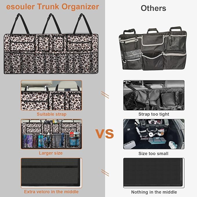 Car Trunk Organizer, Super Capacity Backseat Car Organizer for SUV/Truck/MPV, Hanging Car Storage Organizer with 8 Pocekts, Car Accessories for Women and Men- Leopard print