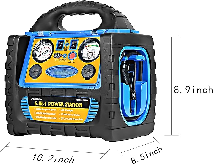 Car Battery Jump Starter with Air Compressor, 1800A Heavy-Duty Jump Starter 150 PSI Tire Inflator, 12V Jump Box Pack with 400W Inverter Power with AC/DC/USB Outlets& LED Light