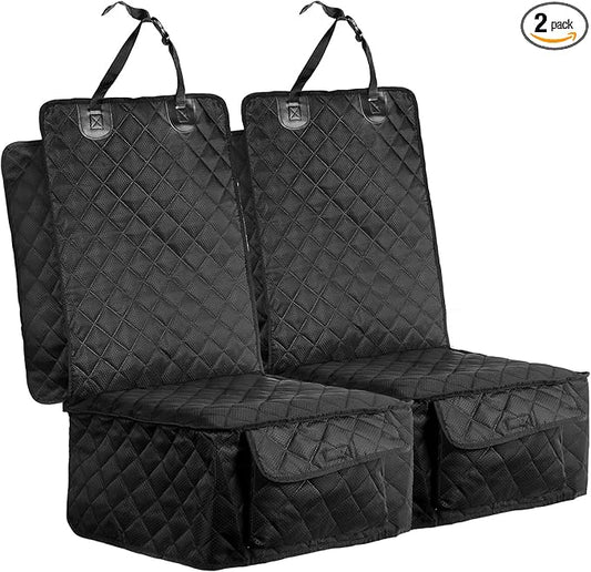 Fasmov 2 Pack Front Dog Car Seat Cover, Full Protection Dog Car Seat Cover with Side Flaps, Nonslip Pet Seat Covers with Elastic Bottom, Waterproof Car Seat Covers Fits for Cars, Trucks, SUVs