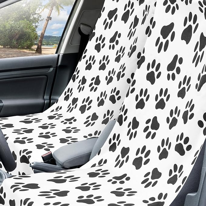 Hahafelt 2 Pack Car Seat Towel Covers with Storage Bag 63 x 32 Inch Athletic Running Towel Seat Sweat Washable Non Slip Cover Gift for Car Outdoor Sport Activities (Dog Footprints)