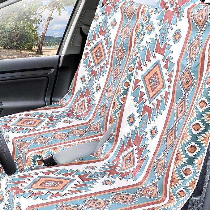 Hahafelt 2 Pack Car Seat Towel Covers with Storage Bag 63 x 32 Inch Athletic Running Towel Seat Sweat Washable Non Slip Cover Gift for Car Outdoor Sport Activities (Tuscon Aztec)