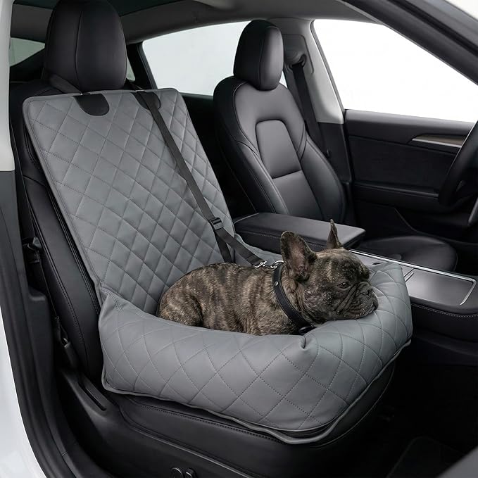 Microfiber Leather Dog Car Seat for Small & Medium Dogs, Waterproof Pet Car Seat with Washable Pee Pad, Scratch & Fur Resistant, Foldable Dog Bed for Home & Travel, Non-Slip Design, Matte Gray
