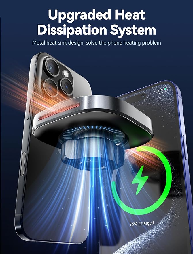 TOPGO Cup Phone Holder Wireless Charger, Magnetic Phone Holder Car Wireless Charger, Fast Charging for iPhone 17/17 Air/17 Pro/17 Pro Max, Galaxy - Black