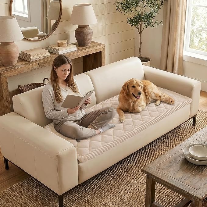 Smiry Fuzzy Couch Cover for Dogs, Non Slip Washable Pet Sofa Cover, Scratch Proof Hair Resistant Plush Sofa Slipcover, Pet Friendly Couch Cushion Protector for Cat, Apricot, 27.6" x 82.7"