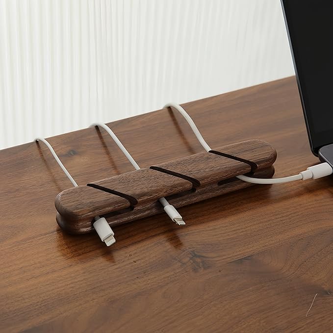 Solid Wood Cable Clips,Cord Organizer for Desk Cable Management with 3M Adhesive,Cord Holder for Nightstand,PC,Car,Office,Kitchen,USB Cable Holder Wire Organizer Cord Clips (Walnut)