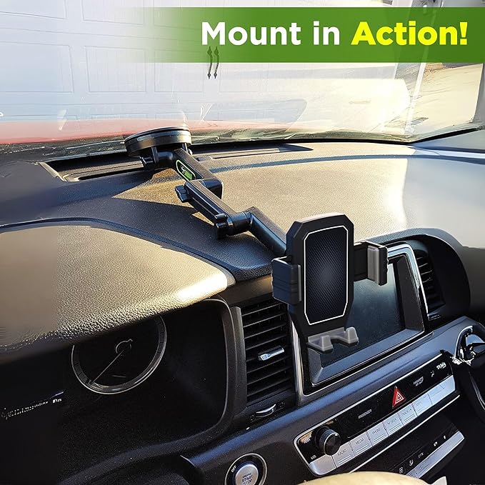 Cell Phone Mount for Truck Phone Holder for Truck Drivers - Heavy Duty Suction Cup + Dashboard Pad, iPhone Holder for Dashboard Window 16.9 inch Long, for iPhone & Samsung, Commercial Trucker, Gray