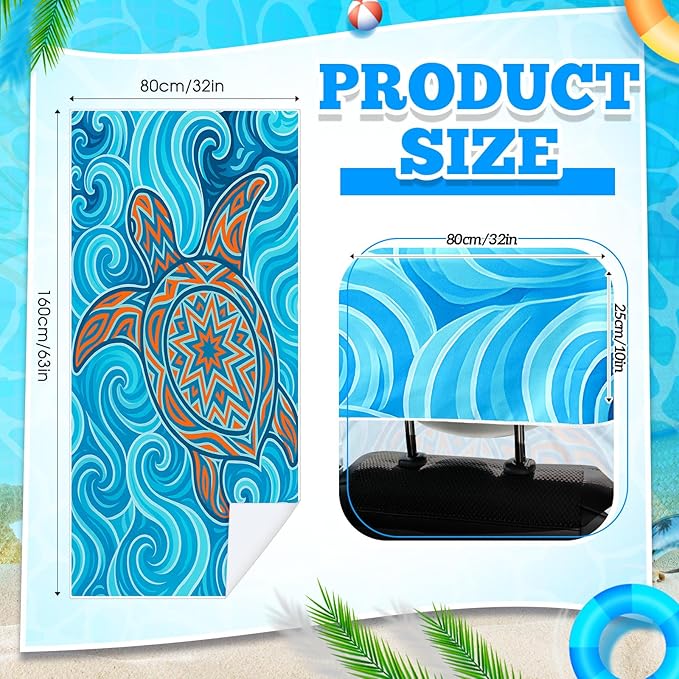 Hahafelt 2 Pack Car Seat Towel Covers with Storage Bag 63 x 32 Inch Athletic Running Towel Seat Sweat Washable Non Slip Cover Gift for Car Outdoor Sport Activities (Colorful Sea Turtle)