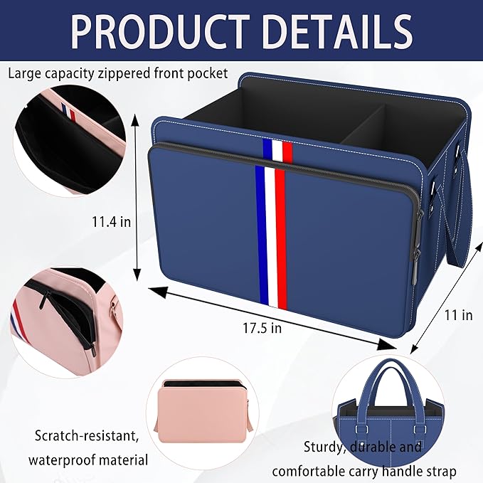 Homeve Trunk Organizer for Car, Waterproof Collapsible 3 Compartments Car Organizer, Foldable Storage for Car Accessories, Tools, Sundries for Women Men, Tote Bag (Blue, Standard)