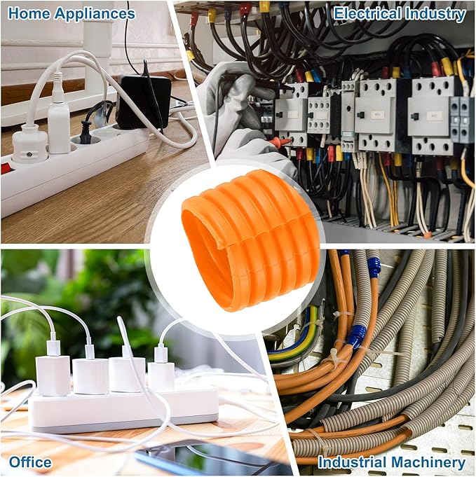 MECCANIXITY 1 1/4 Inch 20ft Split Wire Loom Tubing, Flexible Cord Protectors with Installation Tool Cable Management Sleeve Conduits Cover for Office Home Electrical Automotive Wires, Orange