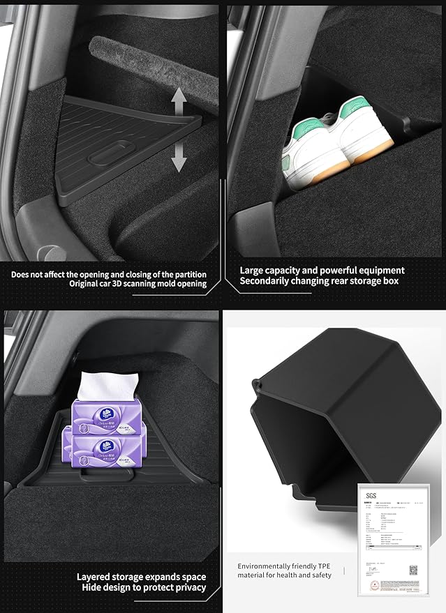 LUCKEASY 2PCS Trunk Storage Box for Tesla Model Y 2021-2024 5 Seat (Not Fit 2025+ Juniper) TPE Trunk Organizer Bins With Lids Trash Cans Accessories Interior Black