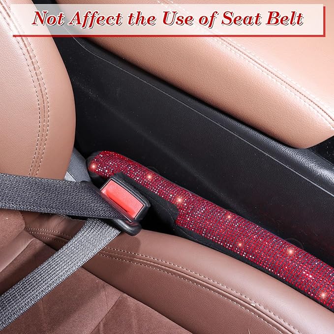 ToBeQueen Car Seat Gap Filler Red Bling Car Accessories for Women Universal Fit for Car Truck SUV, 2 Pack Handmade Crystal Rhinestone Diamond Bling Gap Filler(Red)